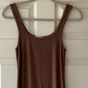 LACAUSA Light Brown Ribbed Tank Midi Dress Small